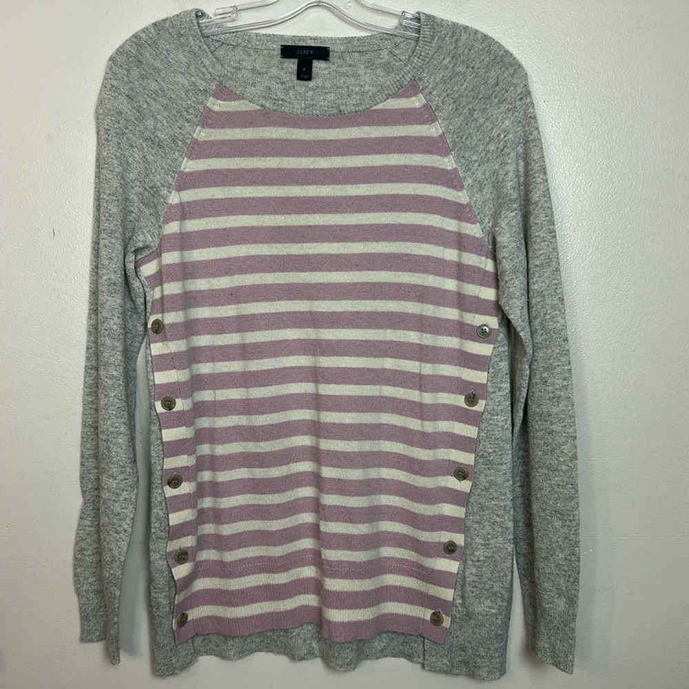 J. Crew Striped Wool Rabbit Hair Blend Long Length Relaxed Fit Crewneck Sweater